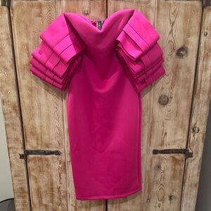 AKIRA Bold Pink Layered Sleeve Mini Dress